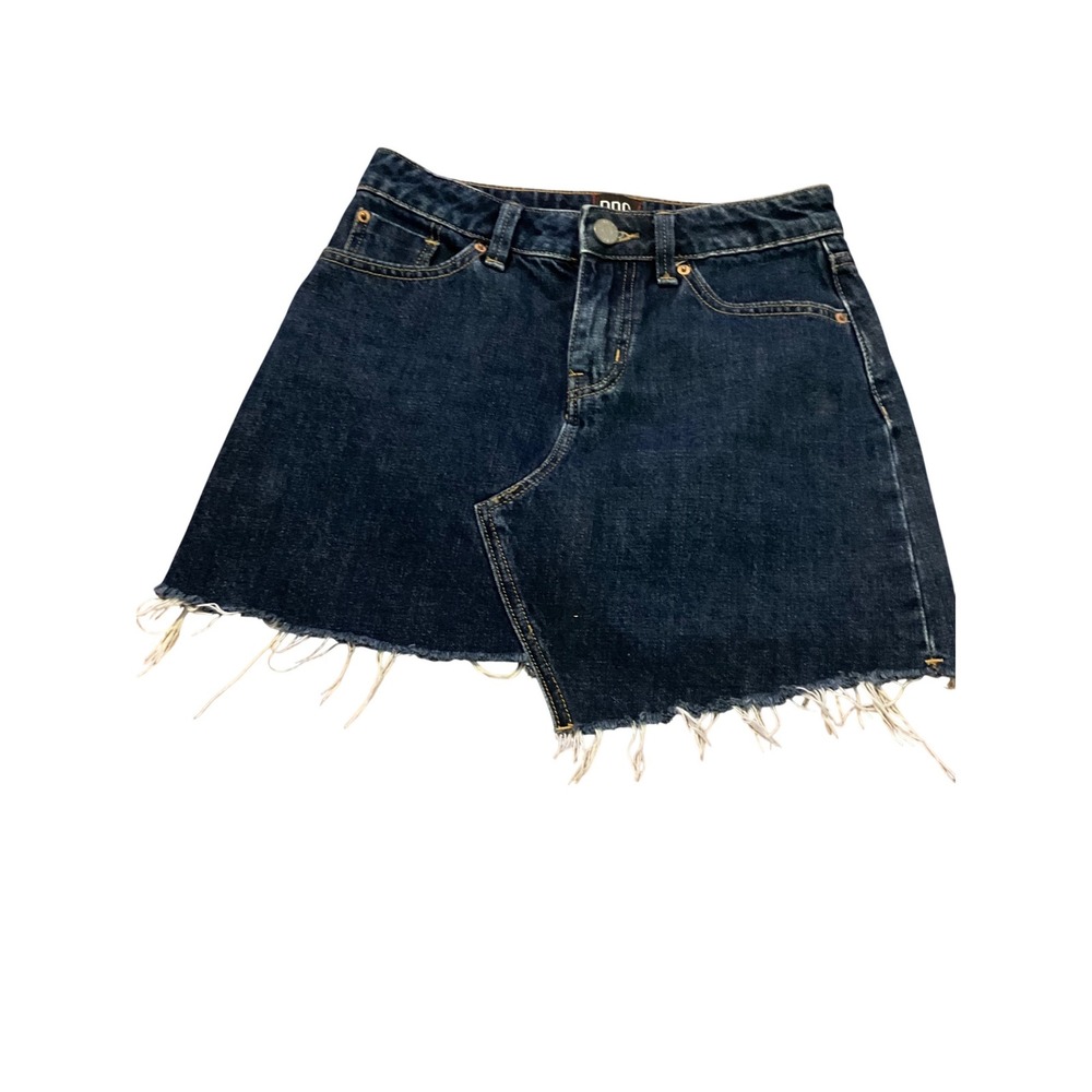 BDG Urban Outfitters Denim Mini Skirt Dark Wash Asymmetrical Raw Hem XS TP (pic)